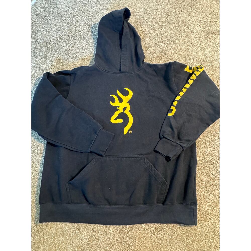 BROWNING Logo Print Pullover HOODIE XL Black Cotton